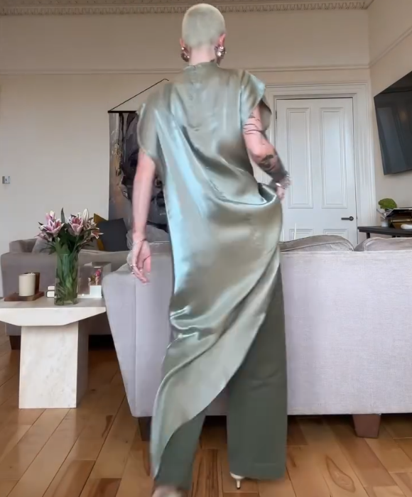 Asymmetric Cape Midi Silk Satin Dress