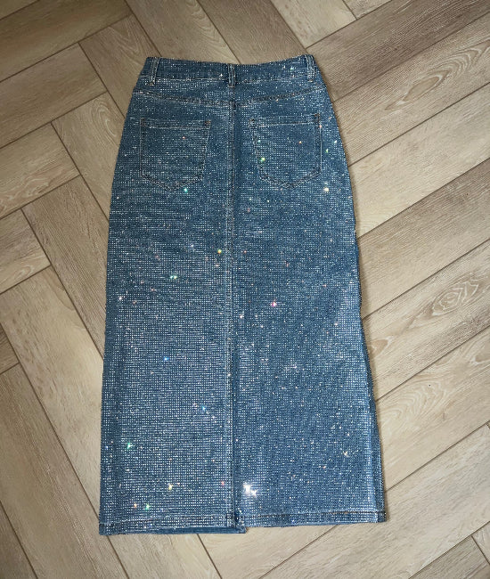 Chic Sparkling Diamond Midi Pocket Skirt