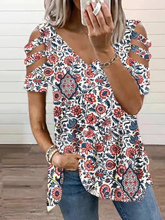 Happy 90s Retro Flower Garden Caged Sleeve Top