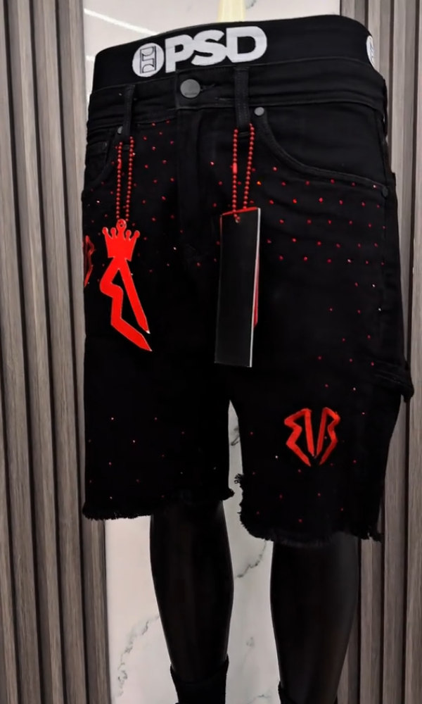 Men's Rhinestone Frayed Denim Shorts