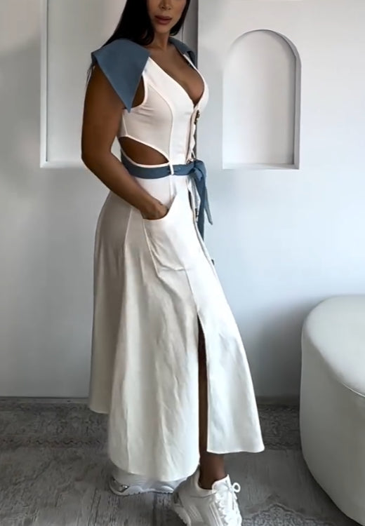 Chic Lapel Pocket Casual Dress