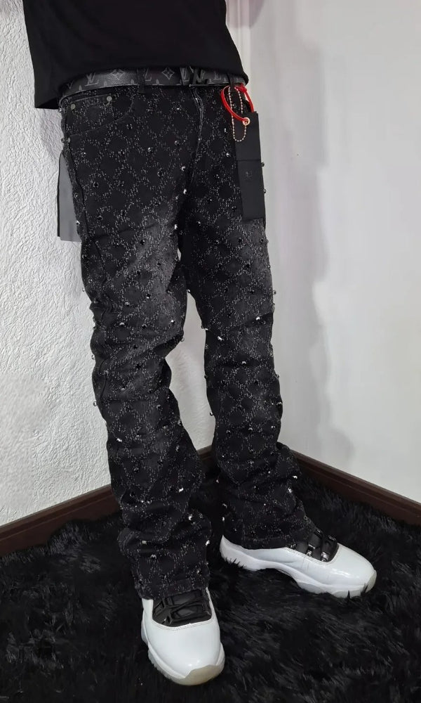 Black Trendy Stretch Rhinestone Jeans