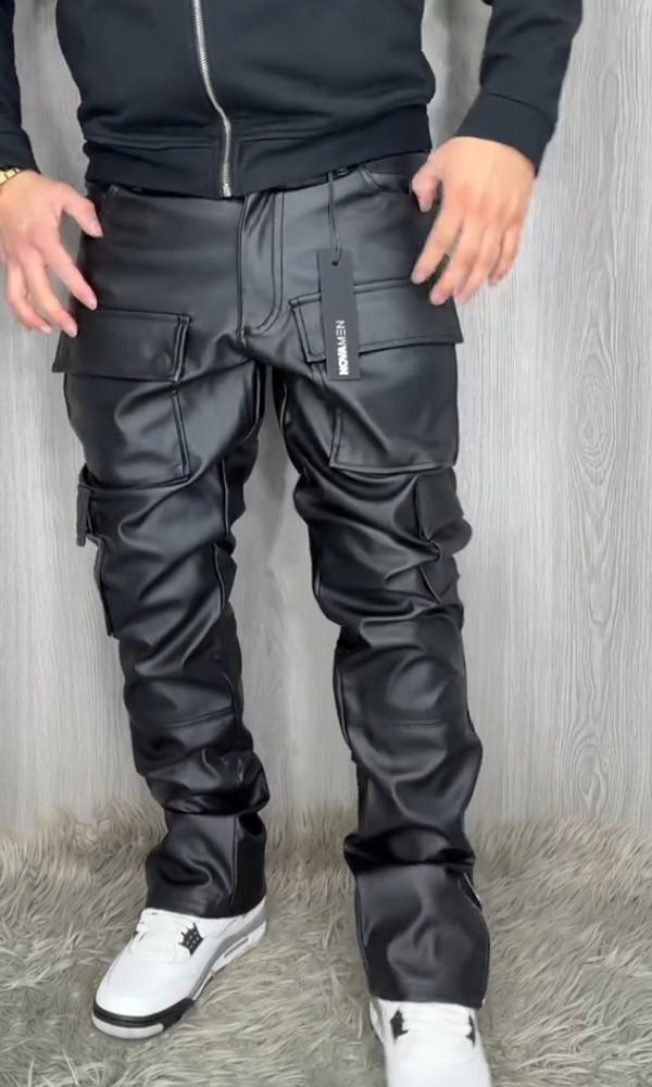 Men's Side Zipper Casual Leather Pants