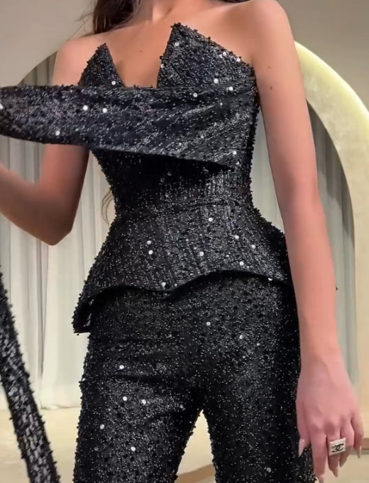 Chic Party V-Neck Sequin Set