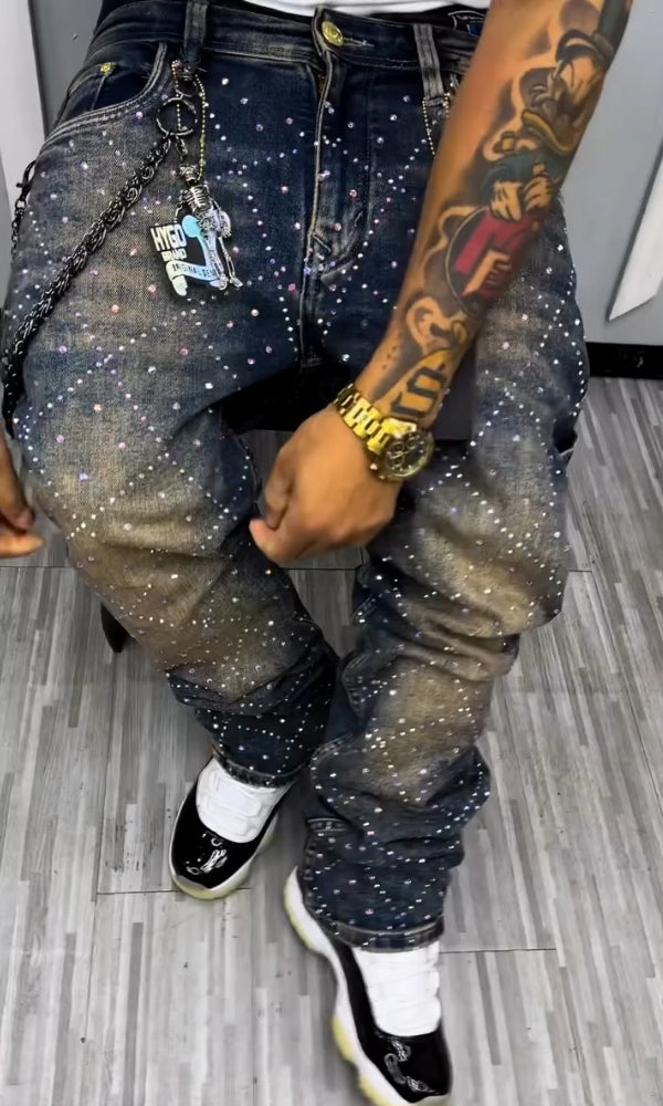 Trendy Sparkling Rhinestone Casual Jeans