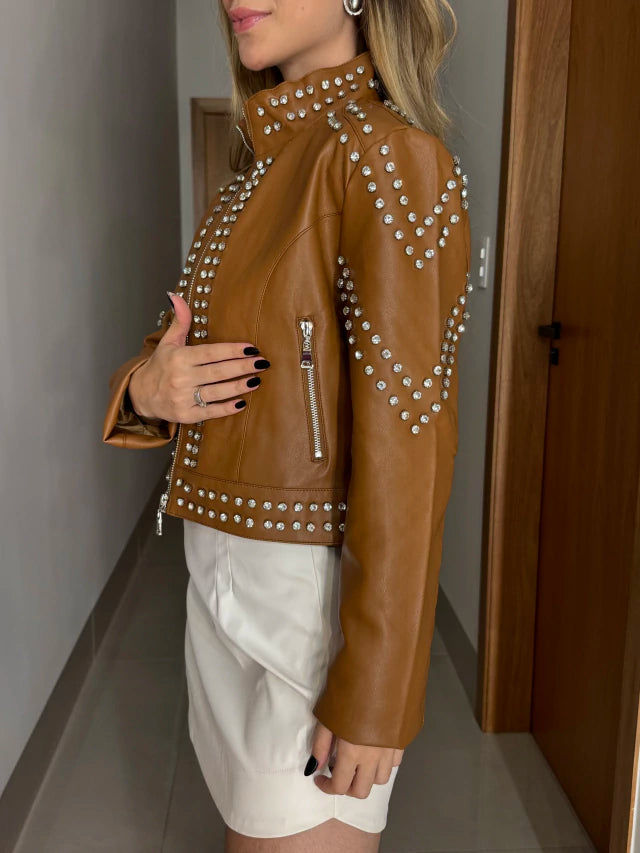 Double Zip Horsehide Diamond Jacket