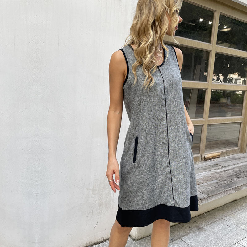 Linen Color-Blocked Dress