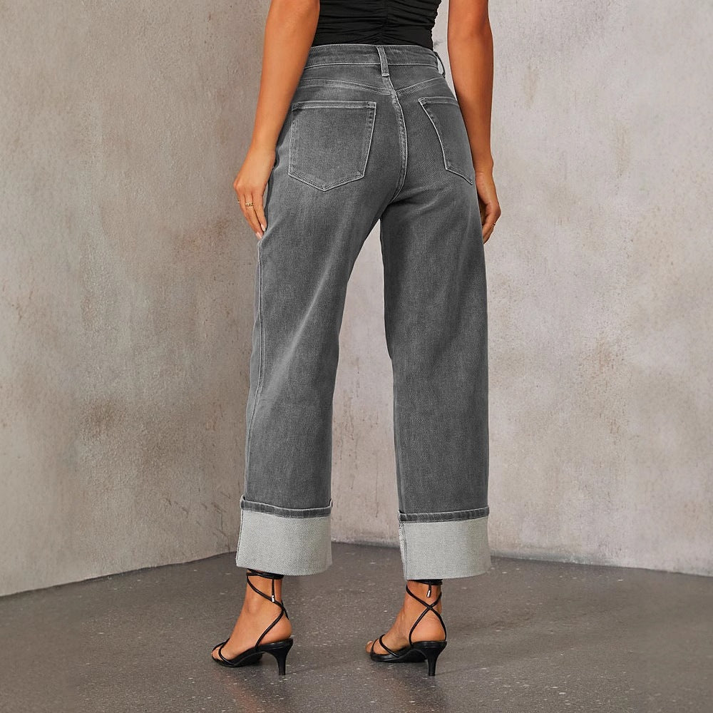 Casual Cuffed Low Rise Jeans