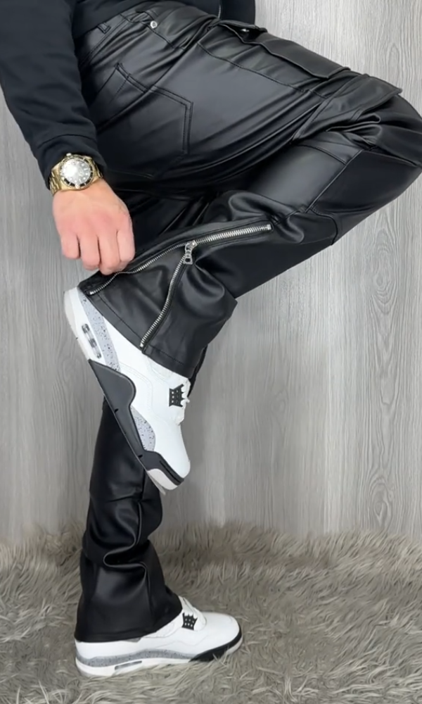 Men's Side Zipper Casual Leather Pants