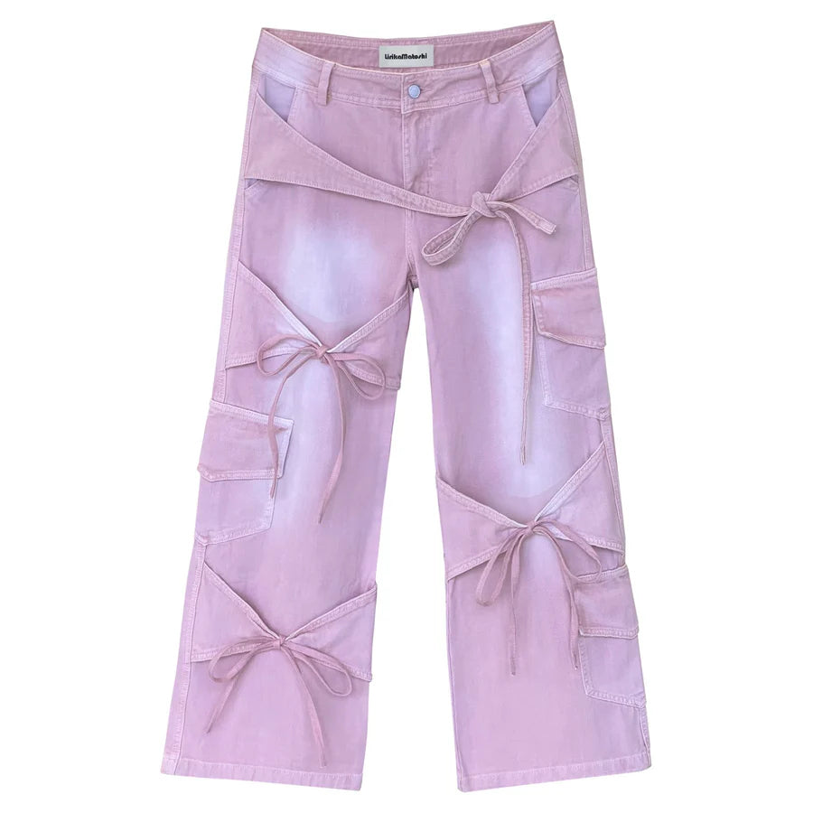 Vintage Casual Bow Lace-up Jeans