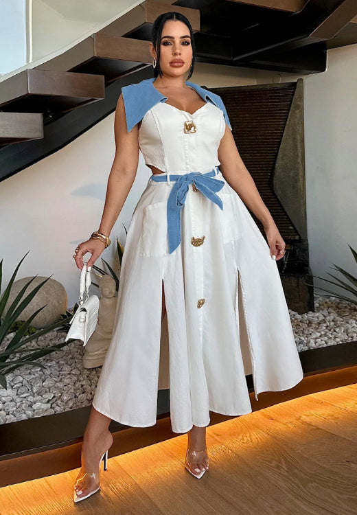 Chic Lapel Pocket Casual Dress