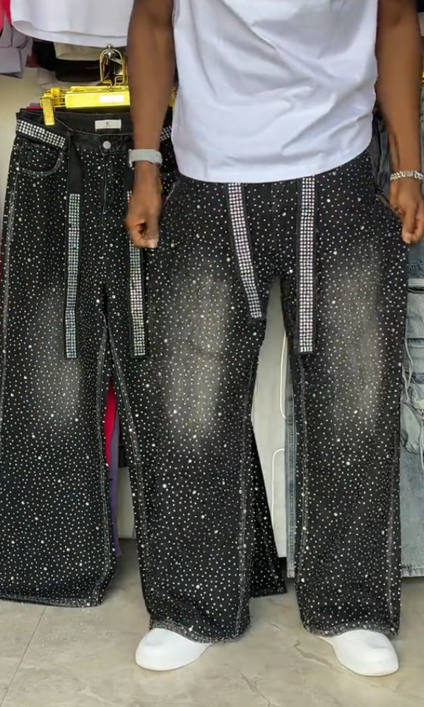 Classic Rhinestone Ribbon Casual Jeans