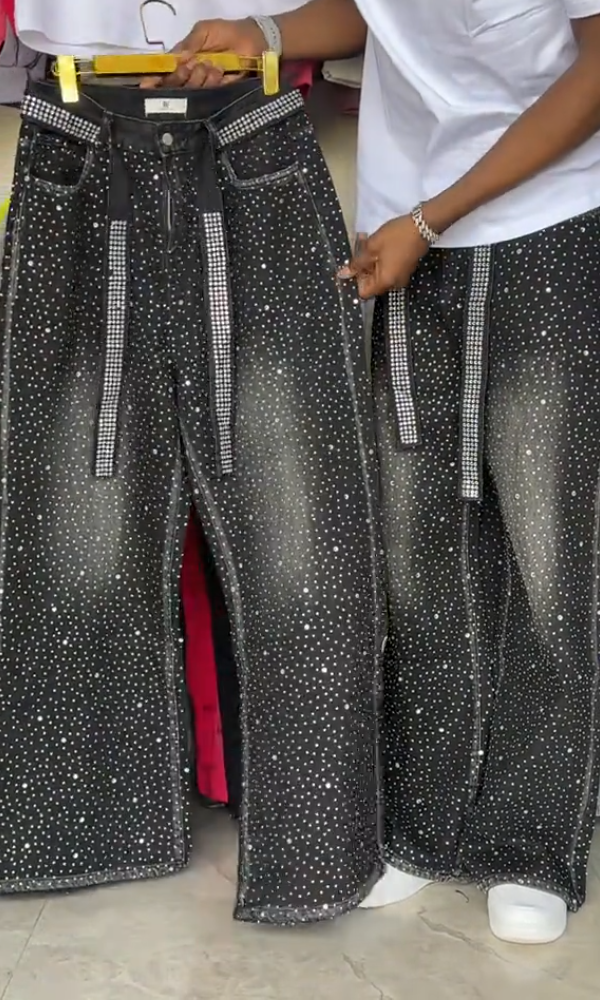 Classic Rhinestone Ribbon Casual Jeans