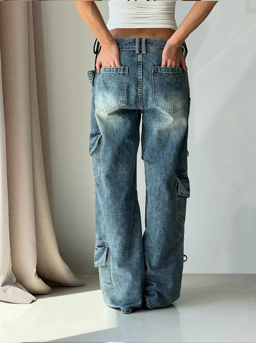 Vintage Casual Bow Lace-up Jeans