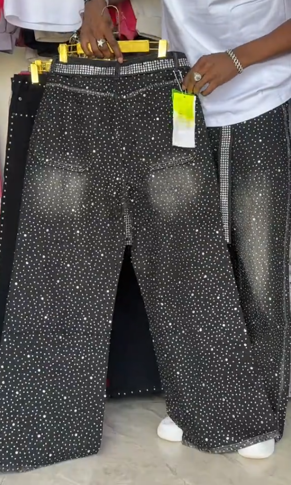 Classic Rhinestone Ribbon Casual Jeans