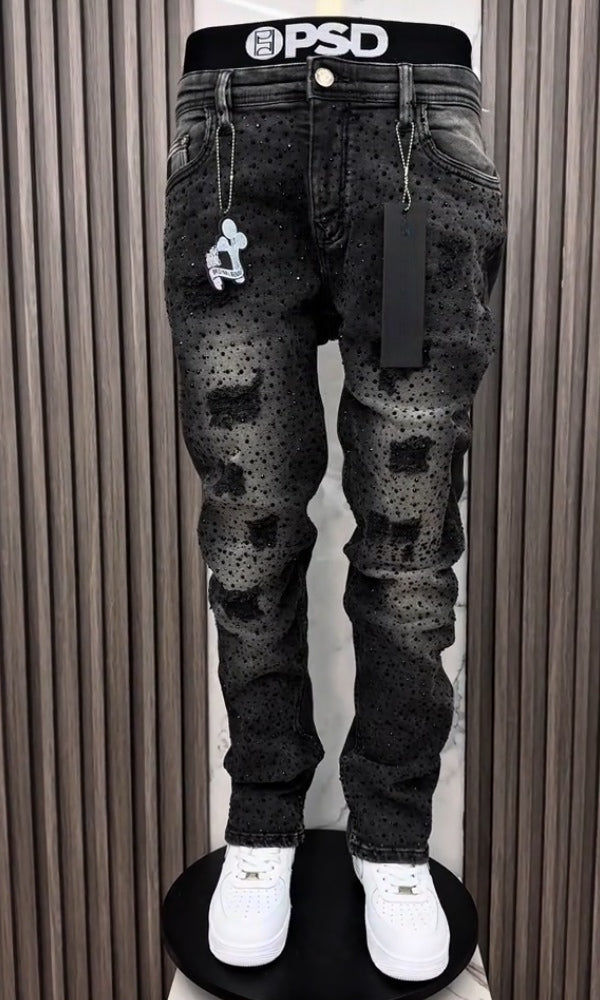 Trendy Ripped Rhinestone Jeans