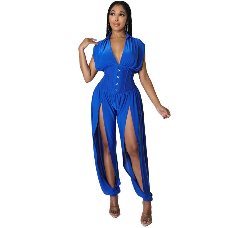 Fashion slit bloomer jumpsuit