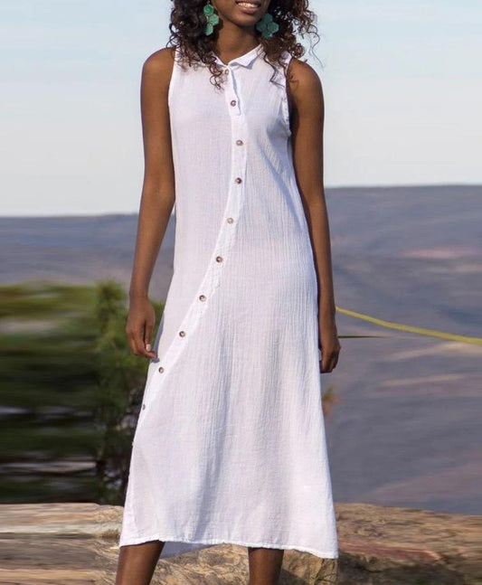 Loose Button Cotton Long Dress