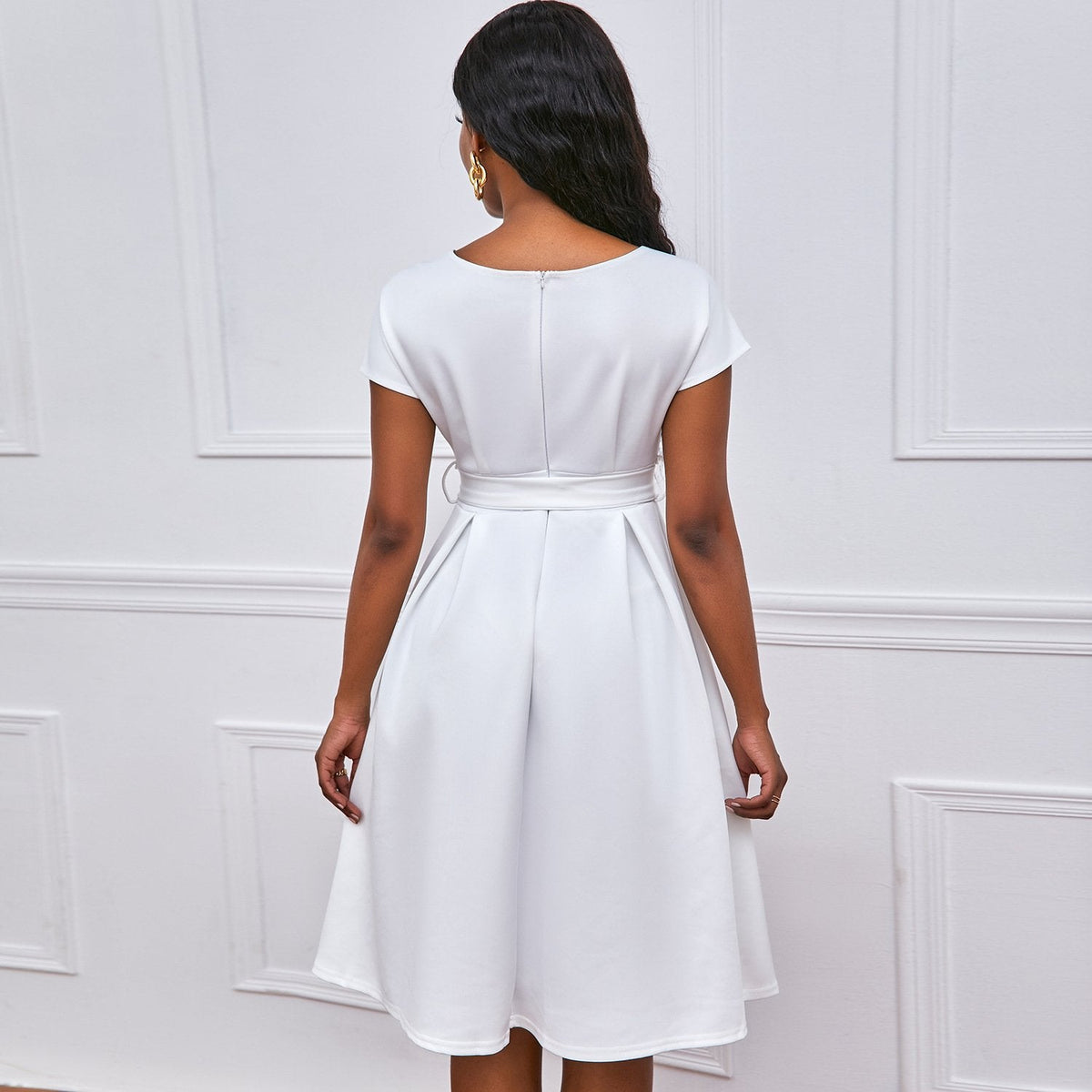 Solid Color Deep V-neck Sexy Dress
