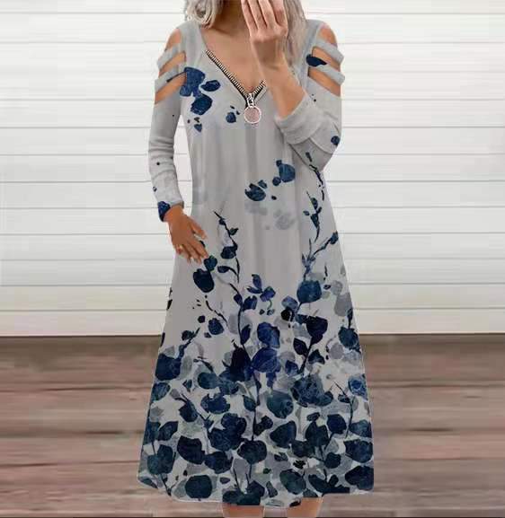 Chic Pink Print Long Sleeve Midi Dress