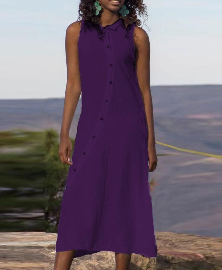Loose Button Cotton Long Dress