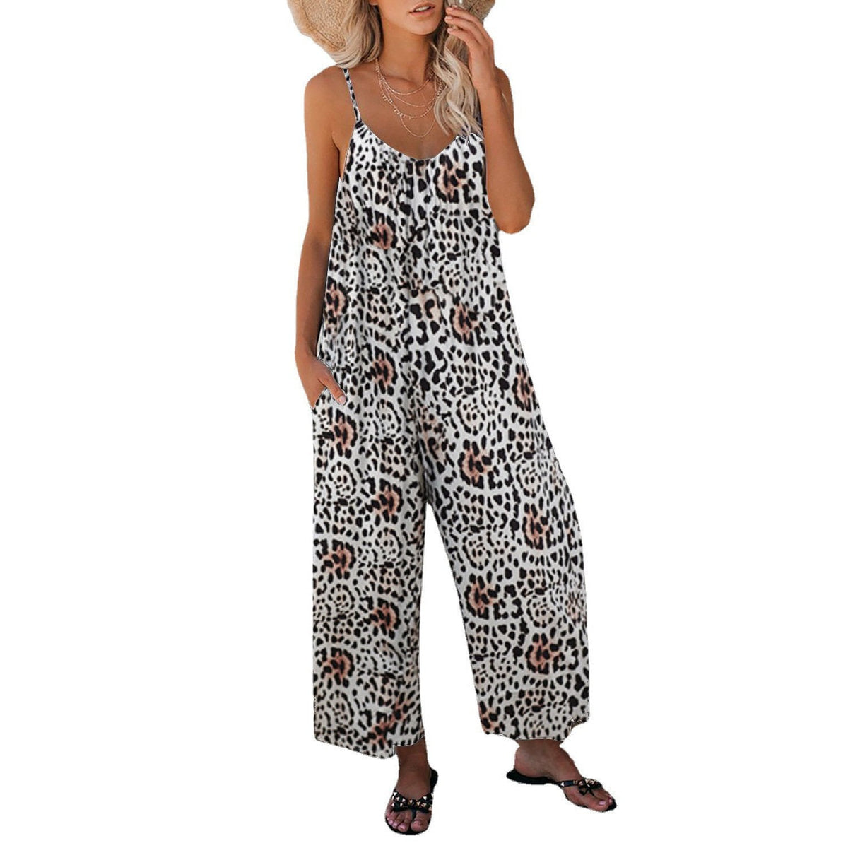 Solid Color Pocket Casual Loose Jumpsuit