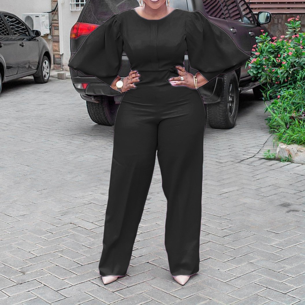 Solid Color Straight Loose Casual Jumpsuit