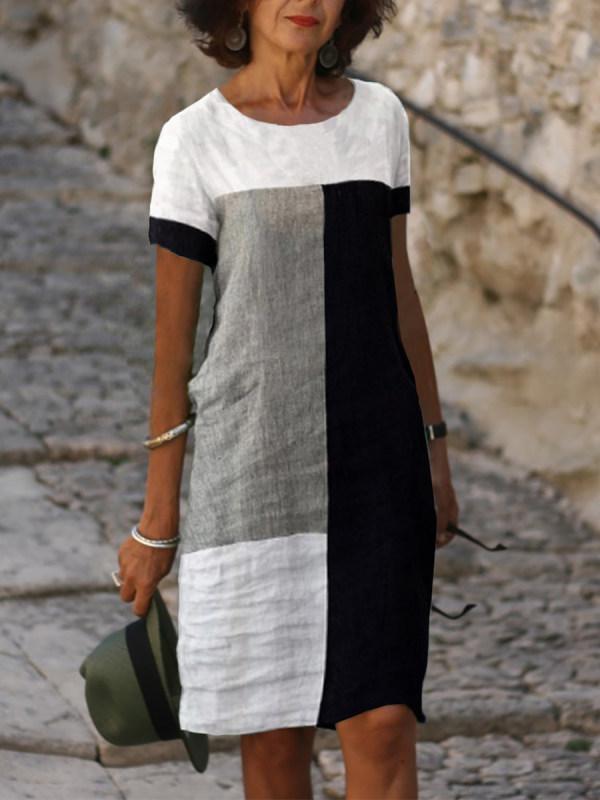 Plaid Print Splicing Short-sleeved Dress