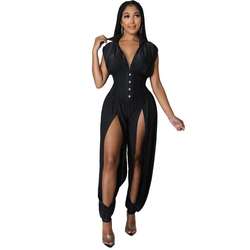 Fashion slit bloomer jumpsuit