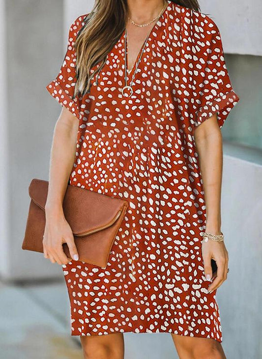 Print Pullover V-neck Loose Dress