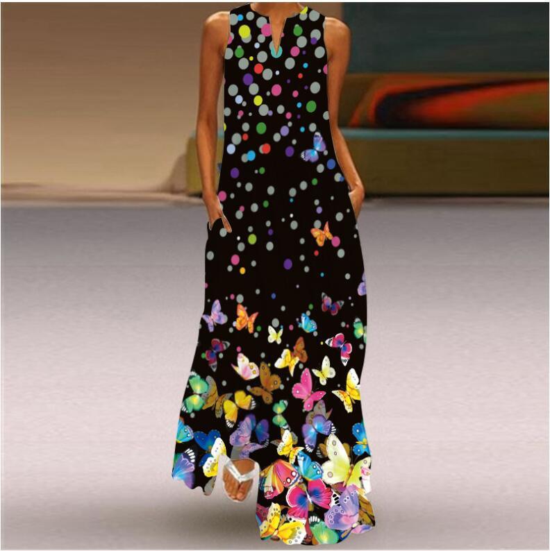 Butterfly Print Sleeveless V-neck Dress