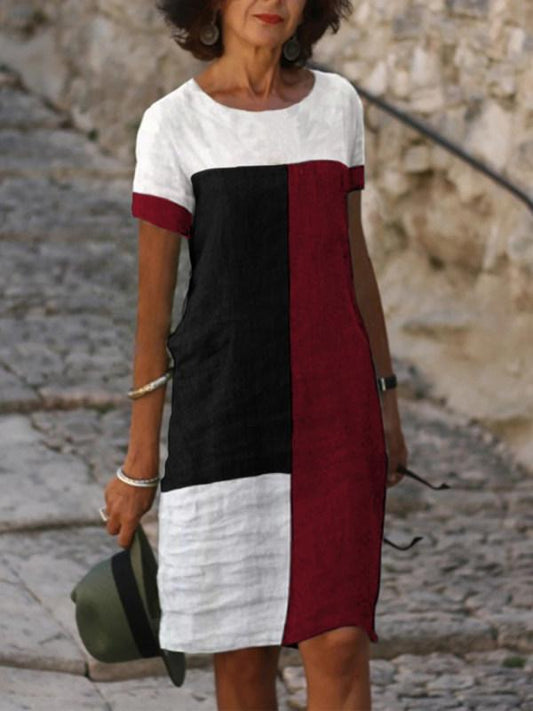 Plaid Print Splicing Short-sleeved Dress