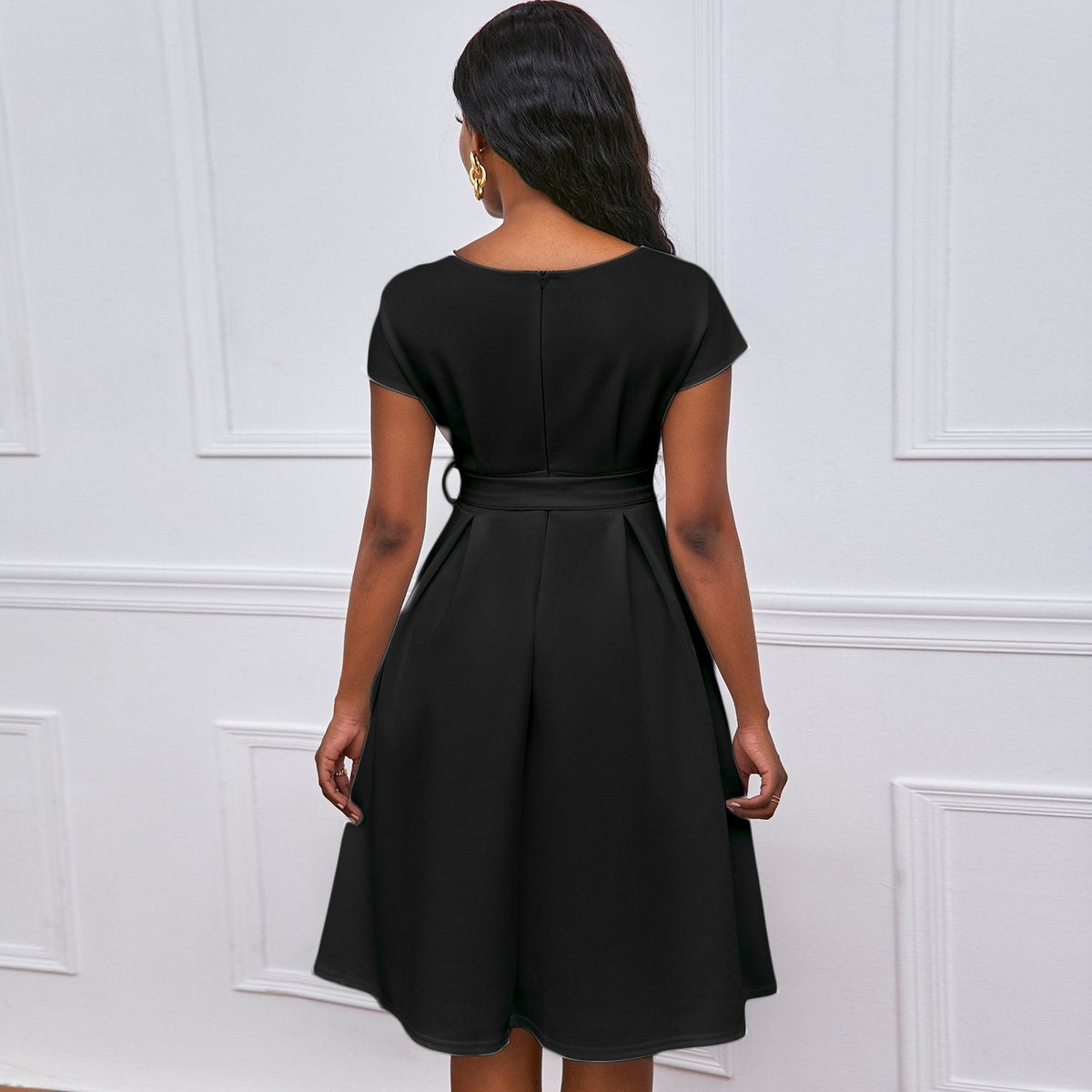 Solid Color Deep V-neck Sexy Dress