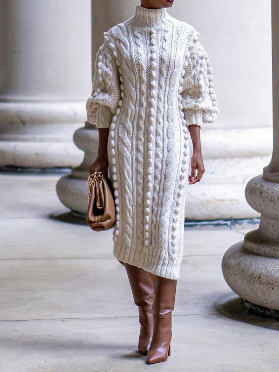 High-Neck Split Knit Dress