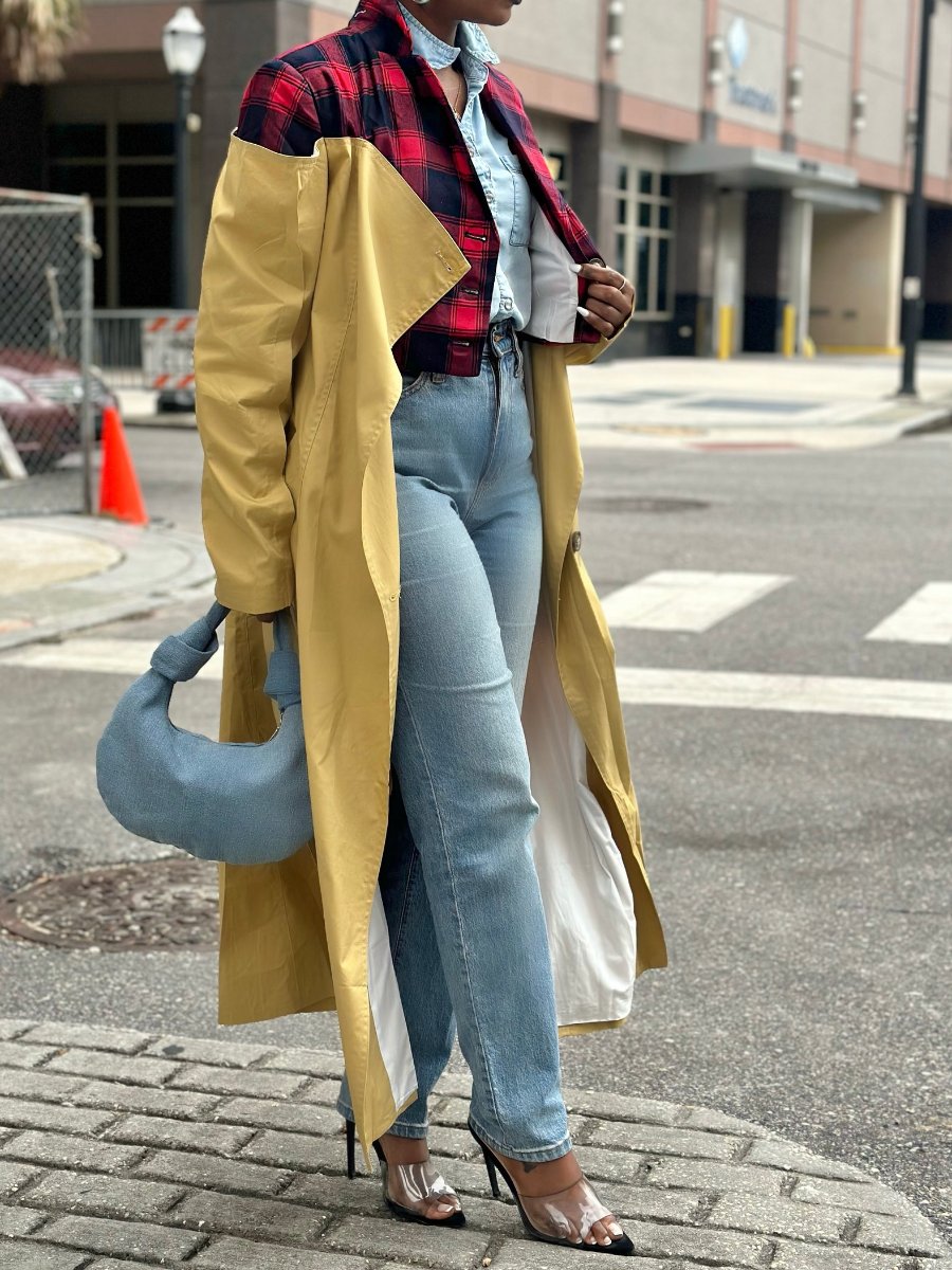 Plaid Patchwork Trench Coat