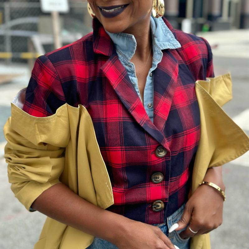 Plaid Patchwork Trench Coat