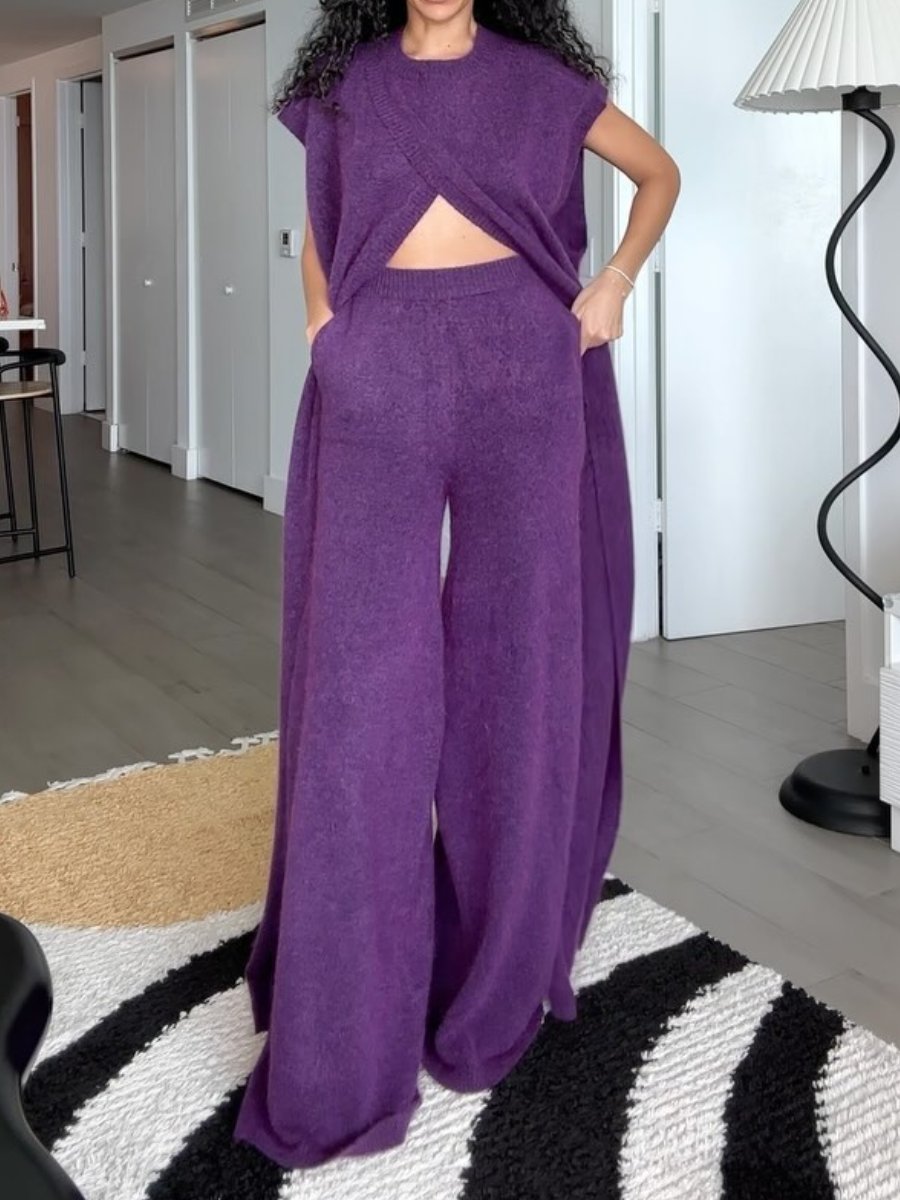 Purple Irregular Knit 2pc Set