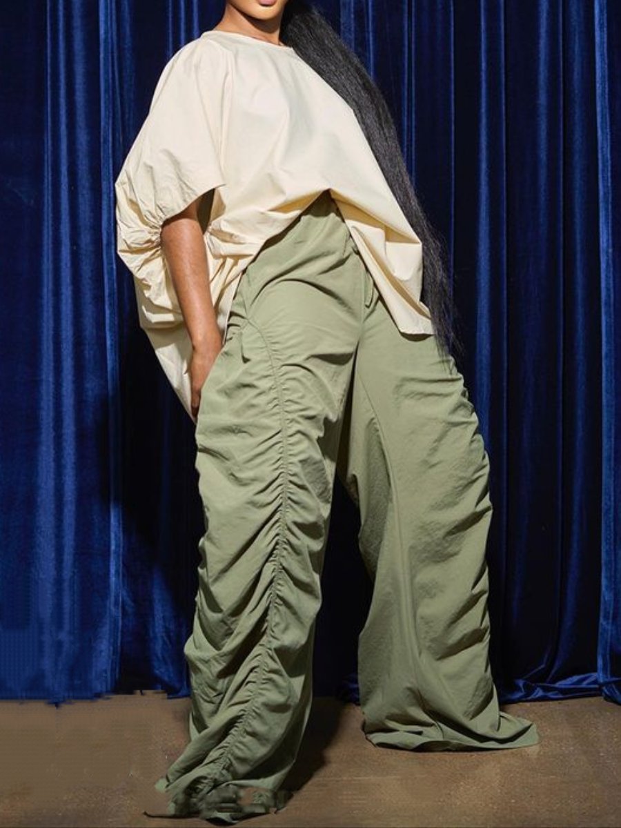 High Waist Hip Pleated Pants