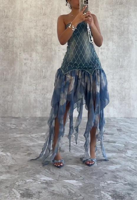 Tube top denim dress