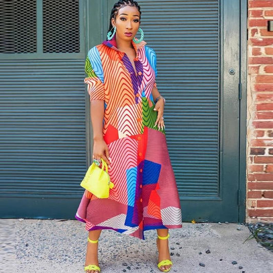 Vintage Color Block Striped Dress